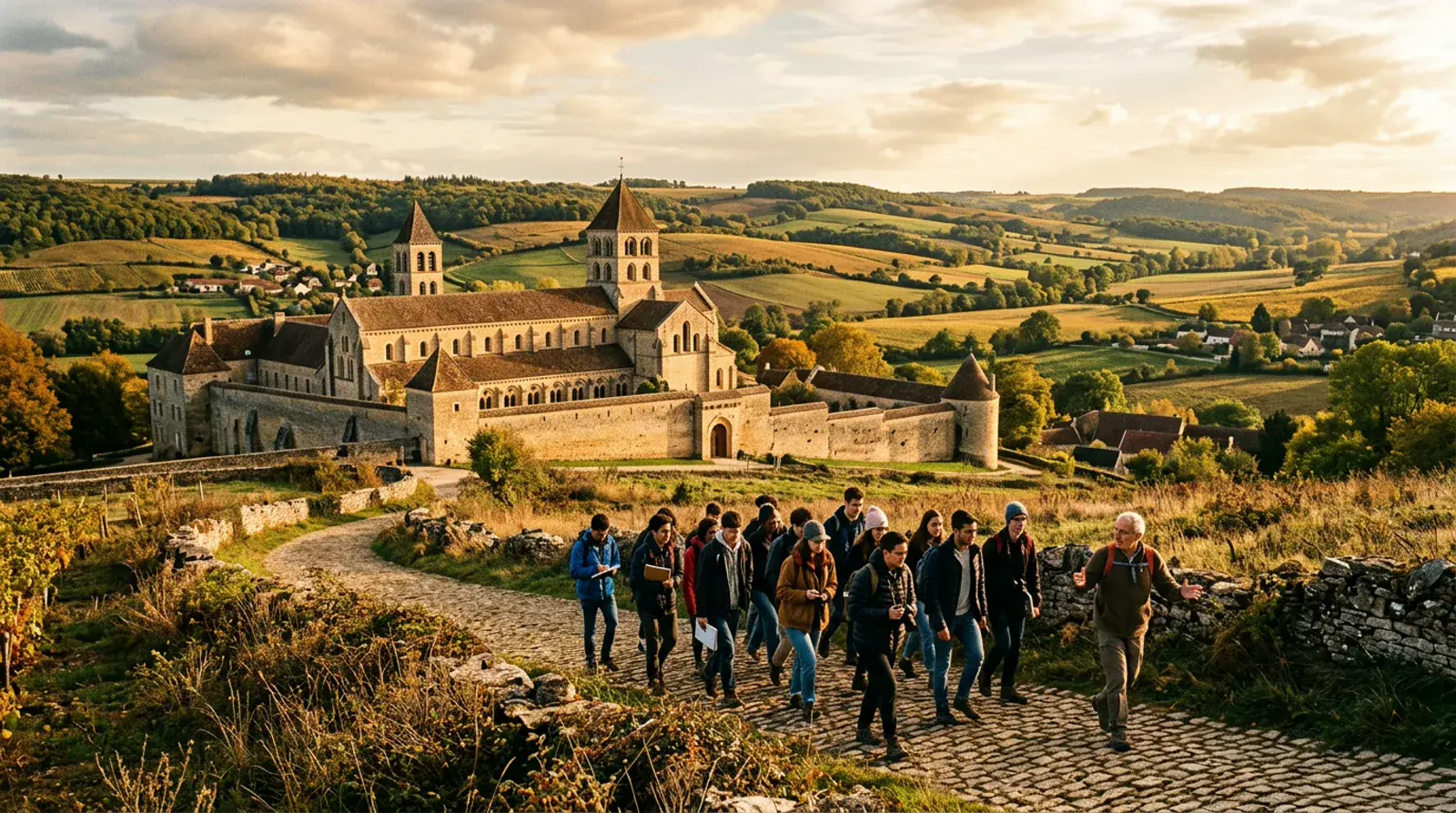 Paysage historique et abbaye médiévale documentée par l'association