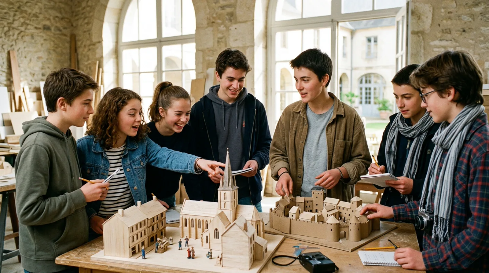 Atelier pédagogique jeunesse autour de la maquette d'un édifice médiéval